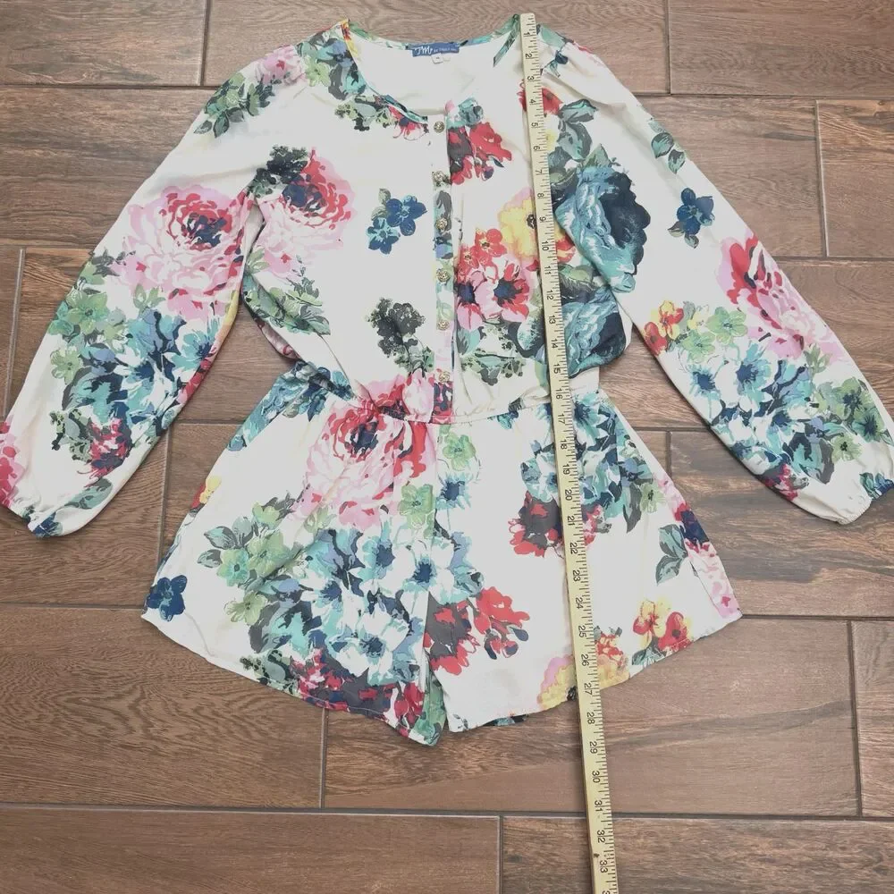 GIRLS 14 FLORAL SHORT ROMPER LONG SLEEVE CHIFFON ONE PIECE TM TRULY ME